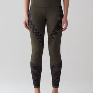 Lululemon Paddle Times Tights Dark Olive & Black Perforated Swim Surf